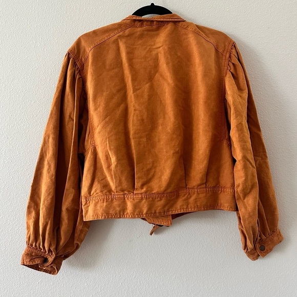 free people poet puff sleeve linen blend full zip bomber jacket - Picture 3 of 8